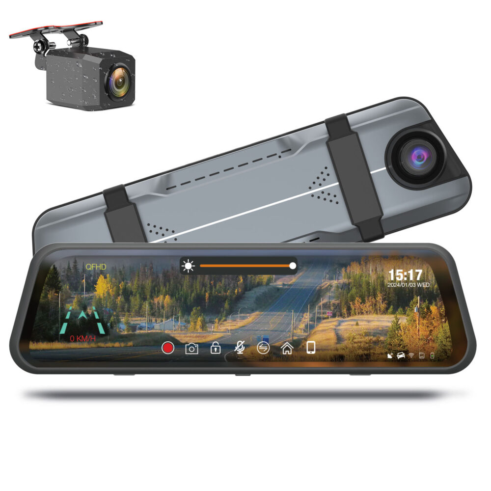 9.66 Inch Front 4k and Rear 1080P Recording Dash Cam